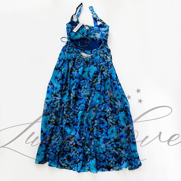 FOR LOVE & LEMONS Astor Floral Print Midi Dress In Blue NWT - Picture 8 of 10